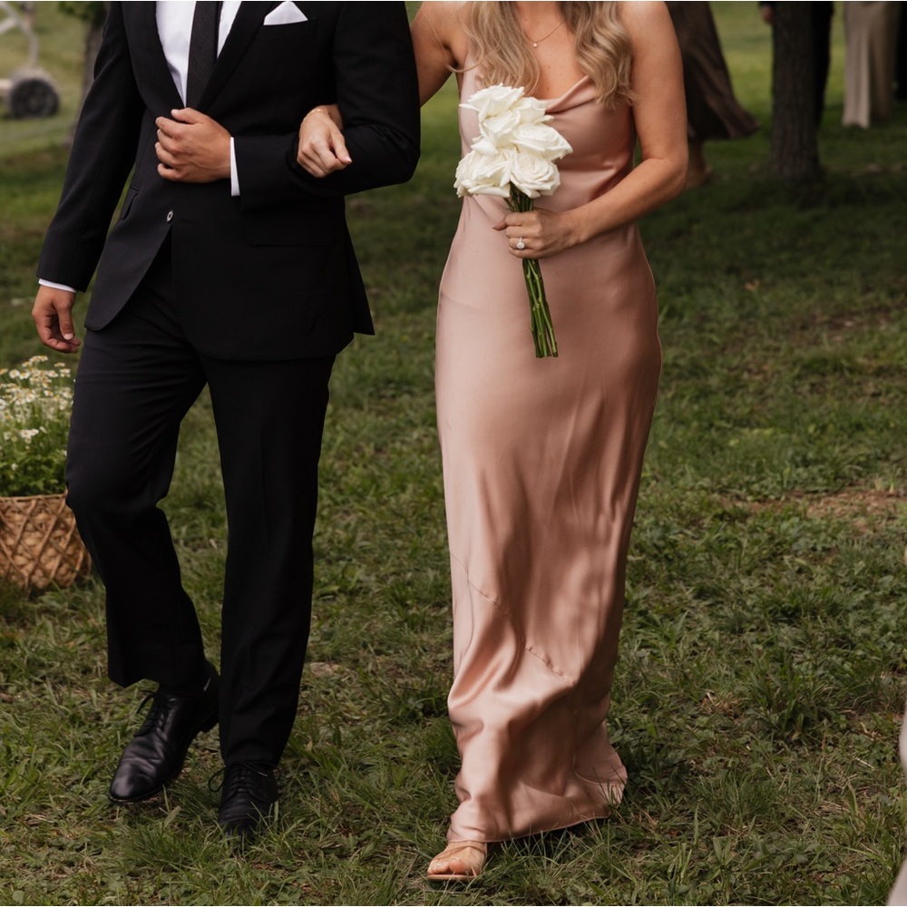 Show Me Your Mumu Tuscany Maxi Slip Dress rose gold luxe satin